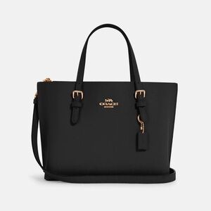 ✨ Coach Molly Tote 25 in Black Leather with Gold Hardware and Red Interior